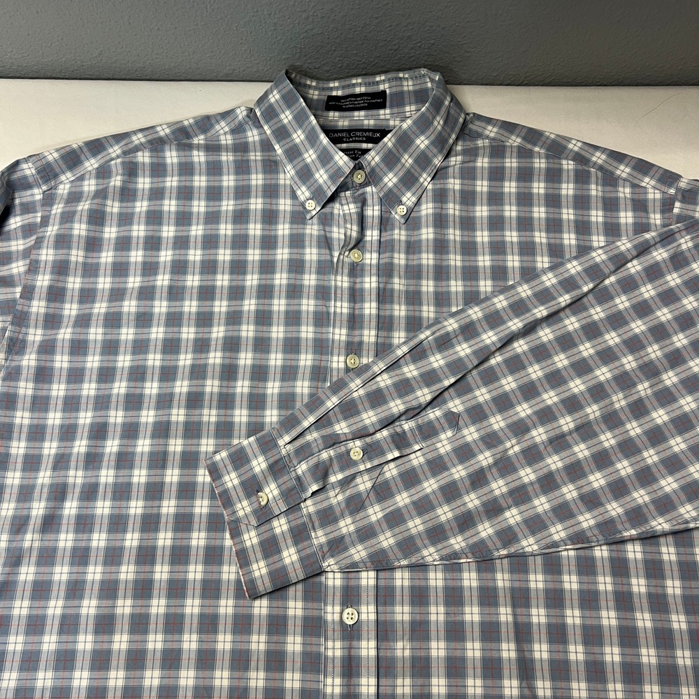 Daniel Cremieux Classics XL Blue Plaid Button Down Long SL Shirt Italian Cotton